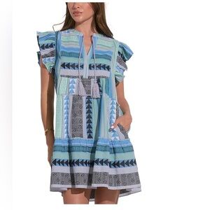 Elan Boho Tiered Dress Ruffle Embroidered Geometric Women’s XS Cottage feminine